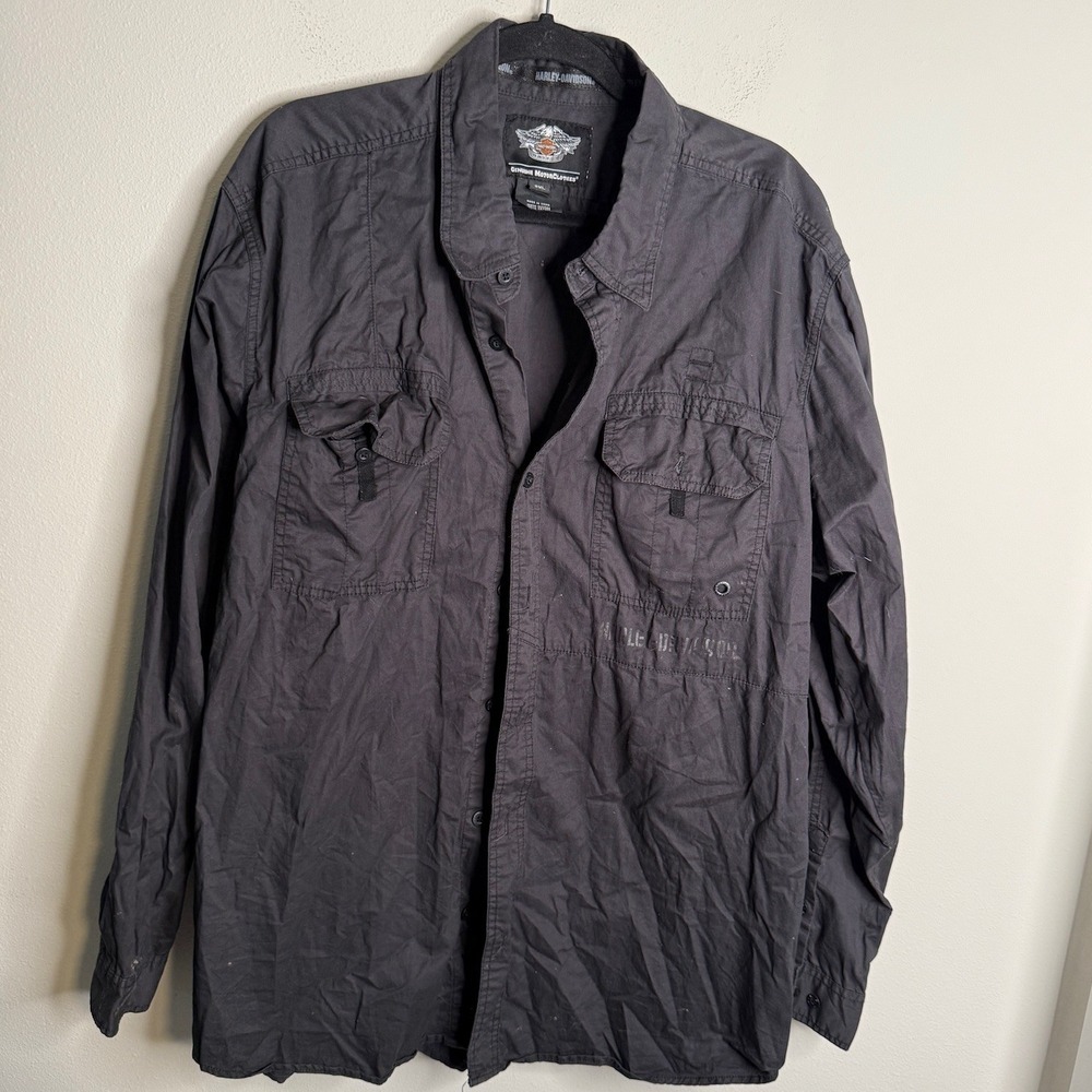 Harley Davidson‎ Men's 2XL Vintage Black Eagle Wings Long Sleeve Button Up Shirt